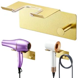 XILIMOR Föhnhalter Ohne Bohren, Fön Halterung, Fönhalter Wand Ohne Bohren Metall, Selbstklebend Haartrocknerhalter, Föhnhalter Wandhalterung, Fönhalterung für Bad Schlafzimmer Barbershop Hotel (Gold)