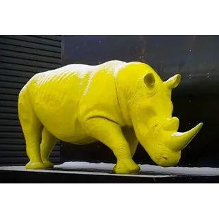 Casa Padrino XXL Deko Skulptur Nashorn Gelb 340 cm - Lebensgroße Garten Figur