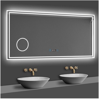 duschspa Badspiegel 80-160cm mit LED, Uhr, Beschlagfrei, Schminkspiegel, Kalt/Warm/Neutral Licht, dimmbar, Helligkeit-Speicherfunktion 100 cm x 60 cm