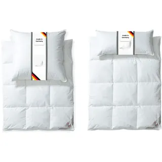 RIBECO Federbettdecke + Federkissen Laram, 2-tlg. Naturprodukt zum TOP-Preis!, Füllung: 90% Federn, 10% Daunen, Bezug: 100% Baumwolle, Decke mit Kissen, verschiedene Größen, Bettdecke 135x200, 155x220 cm weiß