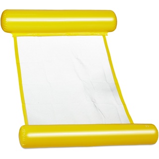 Relaxdays Schwimmhängematte, Pool Luftmatratze mit Netz, 100 kg, für Erwachsene, aufblasbare Wasserhängematte, gelb