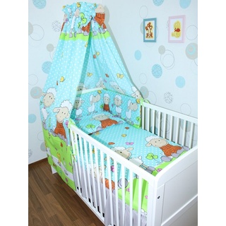 Babybettwäsche Baby Bettset- 6 teiliges Set mit Vollstoff Himmel Bettwäsche Nestchen, Primawela grün