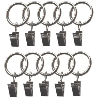 BASIT Gardinenring Metallringe mit Metallklemmen C16, für 16 mm Gardinenstangendurchmesser geeignet, (10-St)