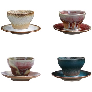 Wnvivi 4-teiliges Teetassen und Untertassen-Set, Vintage-Natur-Marmor-Textur, Kaffeetassen, Keramik-Kaffeetassen, stapelbare Keramik-Teetassen, 140 ml