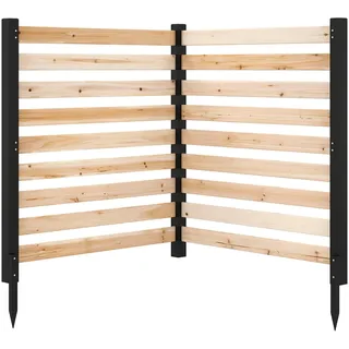 COSTWAY Gartenzaun 2-teilig, Zaun mit 3 Pfählen, 98 x 107 cm, Sichtschutzzaun aus Holz, Steckzaun Lamellenzaun, Tannenholz, freistehender Sichtschutz für Garten Terrasse (Natur)