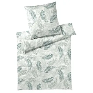 Bettwäsche ELEGANTE "Palm", grün (salbei, grün), B/L: 155cm x 220cm, 1 Stk., 1 Stk., Satin, B/L: 80cm x 80cm, 2 Stk., Satin, Obermaterial: 50% Baumwolle, 50% Viskose, Bettwäsche, Bettwäsche, angenehmes Hautgefühl