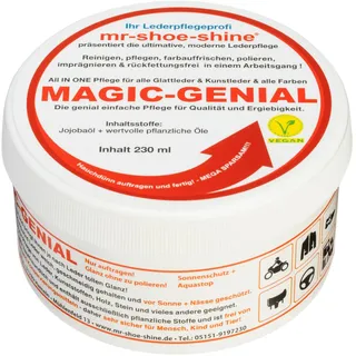 mr-shoe-shine Magic-Genial Lederpflege – vegane Universal-Pflege für Auto, Sofa, Möbel, Jacke, Schuhe, Motorradbekleidung, Ledercouch, Sattel & mehr – farbneutral, rückstandsfrei, ohne Lösungsmittel - Einheitsgröße