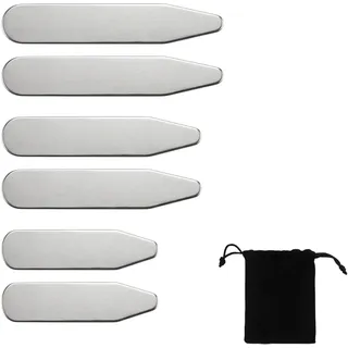6 Stück Kragenstäbchen Herren Set, Hemdkragen Einsatz in 3 Größen (50.8/63.5/70mm), Robuste Hemdhalter Kragenstütze für Business Hemden & Anzug, Inklusive Elegantem Samtbeutel
