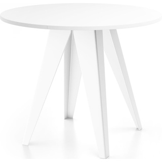 Esstisch Glory Weiß im Industriestil - Modern, Rund - Ausziehbar von 90 cm bis 130 cm, mit pulverbeschichteten Metallbeinen, Tisch für Kleine Kü...