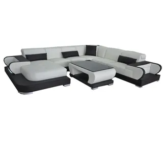 JVmoebel Wohnlandschaft Elegantes Leder-Ecksofa in Orange und Weiß mit Boxspring-Polsterung, Made in Europa schwarz|weiß