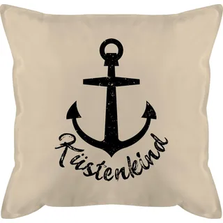 Kissen 50x50 - Statement - Küstenkind mit Anker - schwarz - 50 x 50 cm - Beige Natur - kissen, maritime motive, statement-kissen statements maritim schmusekissen kopfkissen sprüche nautisch