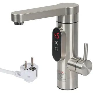 Elektrisch Wasserhahn mit Durchlauferhitzer,CEIEVER Elektrische Heizung Wasserhahn Einstellbare Temperatur 30-55°C Elektrische Armaturen 230V Elektrischer Warmwasserhahn Edelstahl für Küche