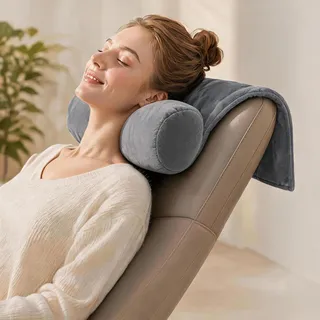 YNNHUDEEP Ergonomisches Kopfkissen, Nackenkissen für Sessel mit Aufbewahrungstasche, Verstellbare Nackenstütze, Nackenrolle für Sessel mit Gegengewicht für Zuhause, Liegestuhl, Sofa (Grau)