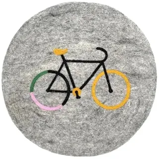 Nepalaya - Dicke Sitzkissen Filzkissen aus Wolle gefilzt, rund, Ø38cm, Bunte Stuhlkissen aus Filz - handgemacht - fair Trade aus Nepal (Fahrrad - grau)