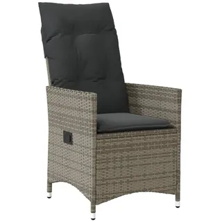 vidaXL Gartensessel Verstellbar mit Kissen Grau Poly Rattan