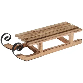 Spetebo Dekoobjekt Deko Holz Schlitten geflammt - 40 cm - mit Metallk (Stück, 1 St., Deko Schlitten), Weihnachts Tischdeko aus geflammten Kiefernholz braun