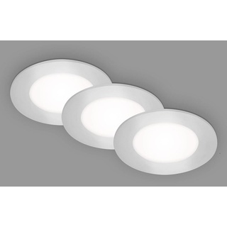 BRILONER Leuchten - 3er Set Einbauleuchten Decke LED, Einbaulampen ultraflach, Einbaustrahler Bad, Badeinbaustrahler IP65, Chrom-Matt, 86x30 mm (DxH), 7057-434