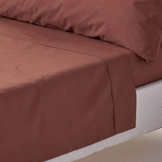 HOMESCAPES Perkal Bettlaken ohne Gummizug braun 178x255 cm, Baumwoll-Betttuch ohne Spannrand, Haustuch ägyptische Baumwolle