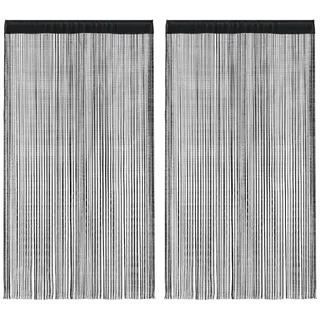 furnicato Vorhang Fadenvorhang 140x250 cm Schwarz aus Textilgewebe, 2er-Set, Zuschneidbarer Raumteiler mit Tunneldurchzug als Insektenschutz schwarz 140 cm x 250 cm