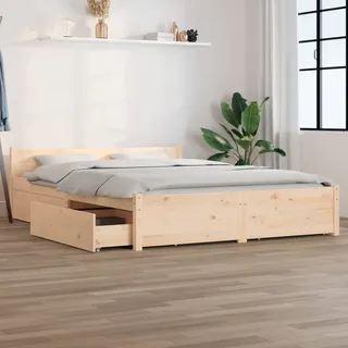 IKAYAA Bett mit Stauraum Holzbett mit Schubladen 120 x 200 cm - Einzelbett Kiefer Natur Type-7