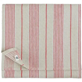 Linen & Cotton Hochwertige Tischdecke Streifen Ulla - 100% Leinen, Beige/Natur/Rot (150 x 300 cm) Weihnachten, Rechteckig Tischtuch Decke Tischwäsche Stoff für Haus/Home Küche Dekoration Esszimmer