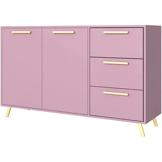 Mirjan24 Kommode Bado 2, Anrichte, Highboard, 2 Türen und 3 Schubladen, Mehrzweckschrank, Sideboard, Diele & Flur, Wohnzimmerschrank, Wohnzimmer Set (Pflaume)