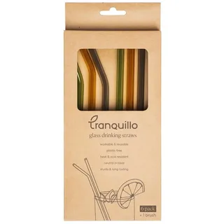 Tranquillo Trinkhalme 6ER SET GLAS, Unsere Geschenkverpackung ist FSC zertifiziert und frei von Plastik. orange|weiß