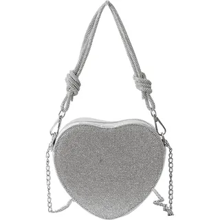 LOHOM Damen Herzform Abendtasche Strass Clutch Tasche Abnehmbarer Kette Handtasche Glitzer Schultertasche Elegant Umhängetasche Klein Tasche für Abendparty Hochzeit Silber (Silber) - Wie dargestellt