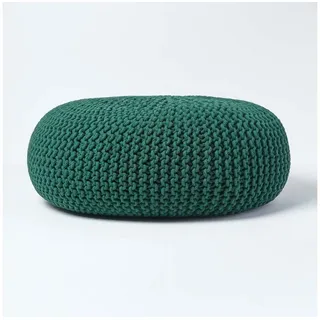 Homescapes Pouf Großer Strickpouf 100% Baumwolle, tannengrün grün