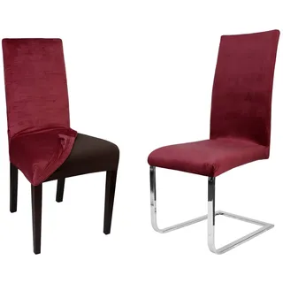 Beautex Stuhlhusse Lea Stuhlhussen, Samt Mikrofaser Stuhlbezug, elastische Stretch Husse rot