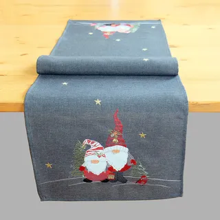 Raebel OHG Tischdecke Tischläufer Mitteldecke Kissenhülle Weihnachten grau anthrazit Bestickt mit Wichtel in rot (85 x 85 cm)