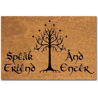 Fußmatte aus Kokosfaser, Aufschrift "Speak Friend and Enter", für Eingang, Außenbereich, strapazierfähig, 60 x 40 cm