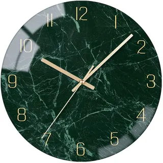 VIKMARI Moderne Grün Marmor Wanduhr 30 cm lautlos Wohnzimmer Deko