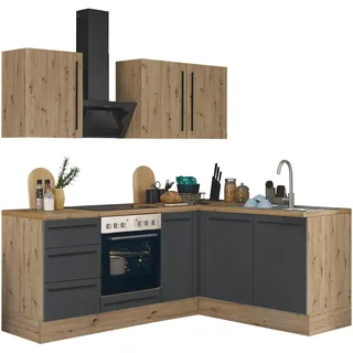 kochstation Winkelküche L-Form 210 x 165 cm schwarz