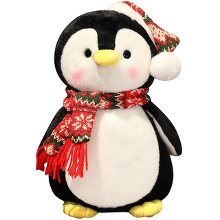 Trayosin Pinguin Plüschtier Kuscheltier Pinguinpuppe Süße Pinguin Mit Weihnachtsmütze Gefüllte Plüsch Spielzeug Geschenk Für Kinder/Erwachsene (Rot Schal,35cm)