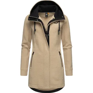 Ragwear Damen, warme Teddyjacke lang Fleecemantel mit Kapuze Letti Teddy-Fleece YOUMODO Sand Gr. XL (42), beige Plüsch, Material: 100% Polyester, figurumspielend ca.