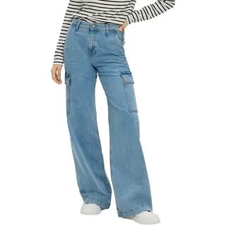 Weite Jeans S.OLIVER Gr. 38, Länge 30, blau (mid blue) Damen Jeans Weite mit weitem Bein und hohem Bund