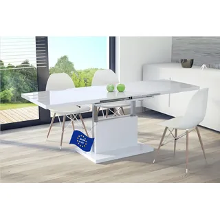 Mazzoni Aston Couchtisch ausziehbar höhenverstellbar 120/200cm in Weiß Hochglanz modern vielseitig Wohnzimmertisch Esstisch Beistelltisch Sofatisch platzsparend hochwertig Wohnzimmer