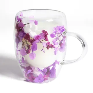 AWSOLAR Blumen Doppelwandige Kaffeegläser, 350ML Thermogläser Latte Macchiato Gläser Doppelwandig für Cappuccino, Latte Macchiato, Tee, Eis und Milch