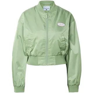 Bomberjacke KARL KANI "Karl Kani Woven Signature Short OS Satin Bomberjacke", Damen, Gr. M, grün, 100% Polyester, mehrfarbig, oversize, amerikanischer Ausschnitt, Jacken Bomberjacke