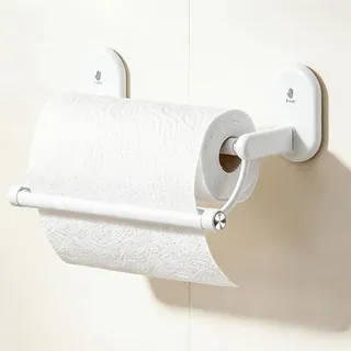 HERKINDNESS Küchenrollenhalter Wand Saugnapf, Weißes Küchentollenhalterung | ABS Küchenpapierhalter, Rollenhalter Küche für Rollen bis 25 cm Länge, für Küche, Esszimmer und Badezimmer
