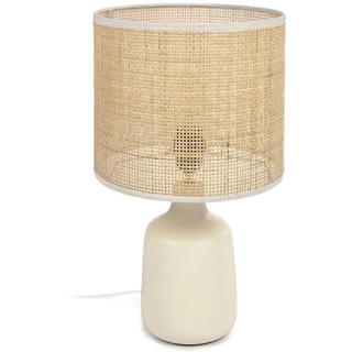 Nosh Erna Tischlampe aus weißer Keramik und Bambus mit natürlichem Finish