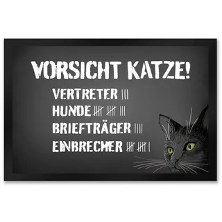 speecheese Fußmatte Vorsicht Katze Liste Fußmatte XXL Fußabtreter Türmatte 50 cm