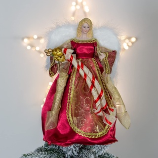 Die Weihnachtswerkstatt 81840 Engel Christbaumspitze / 30 cm hoch/Gold und Rot/Innendeko für Weihnachten