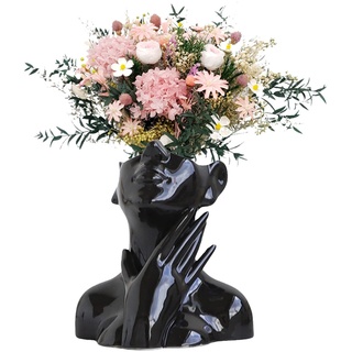 CDIYTOOL Keramik-Gesichtsvase, schwarze Blumenvase für Dekoration, weibliche Form, Kopf, Halbkörper-Büste, Vasen, Minimalismus, dekorative moderne Blumenvase im nordischen Stil (C)
