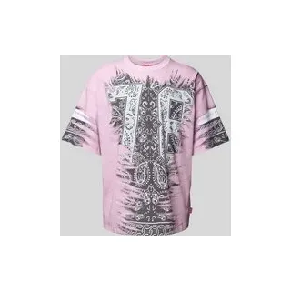 T-Shirt mit geripptem Rundhalsausschnitt, Weiss, M