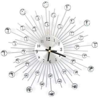 Wakects 3D-Kristall-Wanduhr, 11,81 Zoll, Funkelnde Diamanten, Silberfarben, Modernes Rundes Design, Metall, für Küche, Wohnzimmer, Schlafzimmer