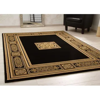 Steffensmeier Wohnzimmerteppich Classical Quality | Wohnzimmer | Beste Qualität | Orientalisch | Schwarz Gold, Größe: 80x150 cm