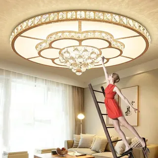 LED Deckenlampe Moderne Blume Blütenblatt Kristall Wohnzimmerleuchten Dimmbar Mit Fernbedienung Deckenleuchte Esszimmer Deckenlicht Schlafzimmer Küche Pendelleuchte Beleuchtung Kronleuchter,80cm