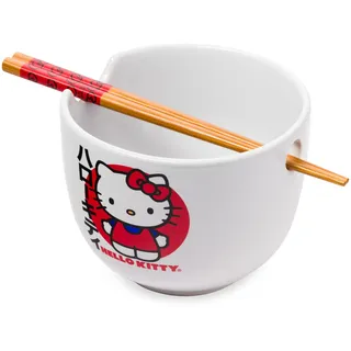 Silver Buffalo Sanrio Hello Kitty japanische Ramen-Nudel-Reisschale aus Keramik mit Essstäbchen, mikrowellengeeignet, 590 ml